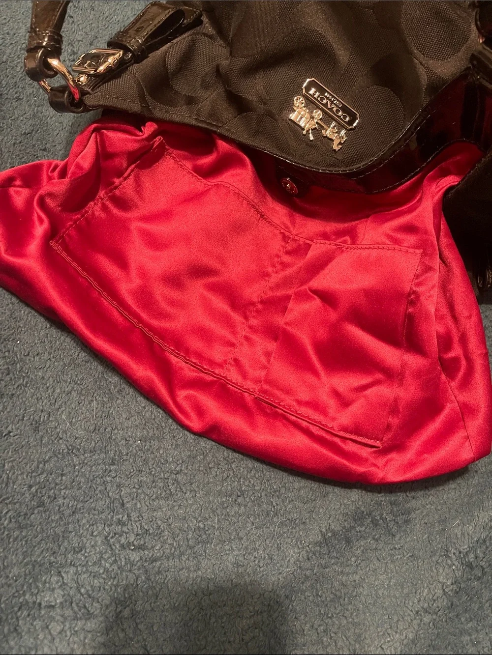 Coach Black Signature Shoulder Bag red inside with Silver Hardware